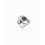 Sterling Silver Plated Ring with Large Heart and Central Black Crystal - ANI0842NGRMTL-UNO de 50-Renee Taylor Gallery