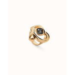 18K Gold Plated Ring with Large Heart and Central Black Crystal - ANI0842NGRORO-UNO de 50-Renee Taylor Gallery