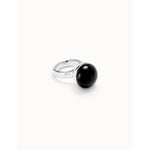 Sterling silver-plated ring with black Murano glass - ANI0845NGRMTL-UNO de 50-Renee Taylor Gallery