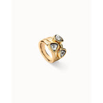 18k gold plated ring with three triangular shaped multicolor crystals - ANI0849MCLORO-UNO de 50-Renee Taylor Gallery