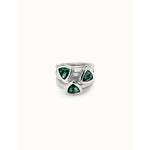 Sterling silver-plated ring with three triangular shaped green crystals - ANI0849VRDMTL-UNO de 50-Renee Taylor Gallery