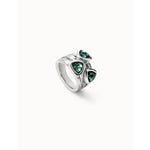 Sterling silver-plated ring with three triangular shaped green crystals - ANI0849VRDMTL-UNO de 50-Renee Taylor Gallery