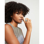 Sterling silver-plated ring with three triangular shaped green crystals - ANI0849VRDMTL-UNO de 50-Renee Taylor Gallery