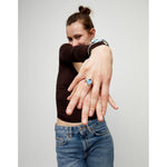 Ser Deslumbrante Blue Oval Faceted Crystal Silver Plated Ring - ANI0850AZUMTL-UNO de 50-Renee Taylor Gallery