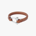 Shackle Icon Bracelet - Silver Plated, Camel Leather - B0009 MCA-CXC-Renee Taylor Gallery