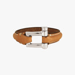 Shackle Bracelet Dune Leather - Silver Plated, Camel Leather - B0166 MCA03-CXC-Renee Taylor Gallery