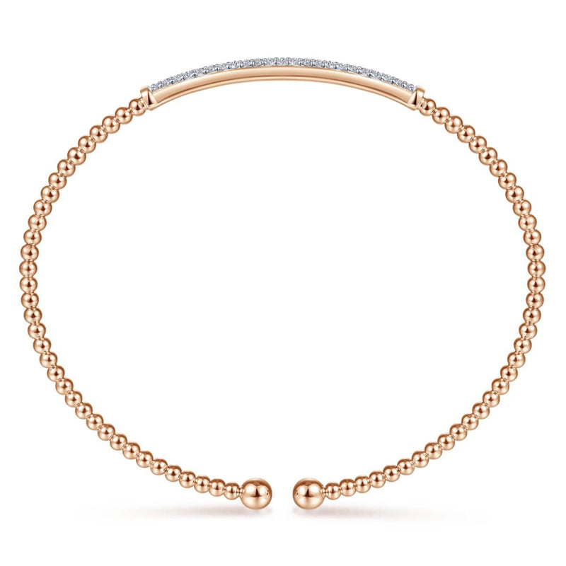 14K Rose Gold Bujukan Split Cuff Bracelet with Diamond Pavé Bar - BG4262-62K45JJ-Gabriel & Co.-Renee Taylor Gallery