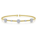 14K White & Yellow Gold Bujukan Cuff Bracelet with Diamond Cluster Stations - BG4440-M-Gabriel & Co.-Renee Taylor Gallery