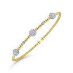 14K White & Yellow Gold Bujukan Cuff Bracelet with Diamond Cluster Stations - BG4440-M-Gabriel & Co.-Renee Taylor Gallery