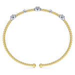 14K White & Yellow Gold Bujukan Cuff Bracelet with Diamond Cluster Stations - BG4440-M-Gabriel & Co.-Renee Taylor Gallery