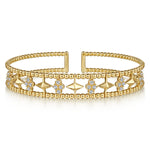 14K Yellow Gold Bujukan Cuff Bracelet with Inner Diamond Cluster and Gold Pyramid Connectors - BG4615-Y-Gabriel & Co.-Renee Taylor Gallery