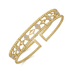 14K Yellow Gold Bujukan Cuff Bracelet with Inner Diamond Cluster and Gold Pyramid Connectors - BG4615-Y-Gabriel & Co.-Renee Taylor Gallery