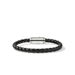 Men's Silver Bracelet on 6mm Black Leather Cord - BU98688BL-John Hardy-Renee Taylor Gallery