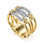14K White & Yellow Gold Bujukan and RD Diamond Link Wide Band Ring Bujukan Collection - LR53003M45JJ-Gabriel & Co.-Renee Taylor Gallery
