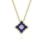 18K White & Yellow Gold Diamond and RD Lapis Floral Pendant Necklace Color Collection - NK8155M84LP-Gabriel & Co.-Renee Taylor Gallery