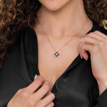 18K White & Yellow Gold Diamond and RD Lapis Floral Pendant Necklace Color Collection - NK8155M84LP-Gabriel & Co.-Renee Taylor Gallery