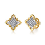 Byzantine Flower 18K White Yellow Gold Graduating Diamond Floral Stud Earrings – EG15412M84JJ-Gabriel & Co.-Renee Taylor Gallery