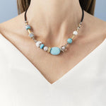 3mm Leather Necklace with 18K Gold Elements, Pearls, Silver Elements and Semi-precious Stones - C2063A-Misani Milano-Renee Taylor Gallery