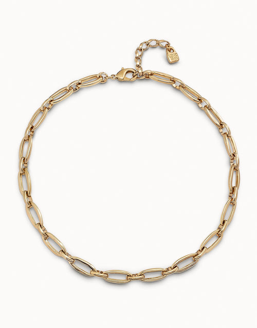 18K Gold-Plated Short Necklace with Medium Sized Oval Links - COL1765ORO0000U-Uno de 50-Renee Taylor Gallery