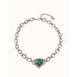 Sterling silver-plated link necklace with a green crystal - COL1979VRDMTL0U-UNO de 50-Renee Taylor Gallery