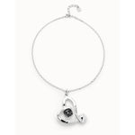 Midsize Sterling Silver Plated Pendant and Heart with Black Crystal - COL1989NGRMTL0U-UNO de 50-Renee Taylor Gallery