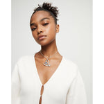 Midsize Sterling Silver Plated Pendant and Heart with Black Crystal - COL1989NGRMTL0U-UNO de 50-Renee Taylor Gallery