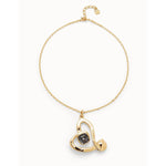 Midsize 18K Gold Plated Pendant and Heart with Black Crystal - COL1989NGRORO0U-UNO de 50-Renee Taylor Gallery