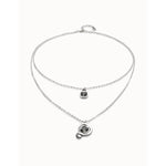 Sterling Silver Plated Pendant with Double Chain and Hearts with Black Crystal - COL2002NGRMTL0U-UNO de 50-Renee Taylor Gallery