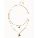 18K Gold Plated Pendant with Double Chain and Hearts with Black Crystal - COL2002NGRORO0U-UNO de 50-Renee Taylor Gallery