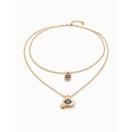 18K Gold Plated Pendant with Double Chain and Hearts with Black Crystal - COL2002NGRORO0U-UNO de 50-Renee Taylor Gallery