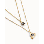 18K Gold Plated Pendant with Double Chain and Hearts with Black Crystal - COL2002NGRORO0U-UNO de 50-Renee Taylor Gallery