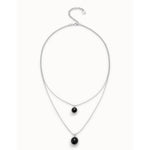 Sterling silver-plated pendant with double chain and black Murano glass - COL2003NGRMTL0U-UNO de 50-Renee Taylor Gallery
