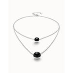Sterling silver-plated pendant with double chain and black Murano glass - COL2003NGRMTL0U-UNO de 50-Renee Taylor Gallery