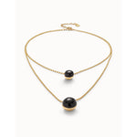 18k gold-plated pendant with double chain and black murano glass- COL2003NGRORO0U-UNO de 50-Renee Taylor Gallery