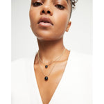 18k gold-plated pendant with double chain and black murano glass- COL2003NGRORO0U-UNO de 50-Renee Taylor Gallery