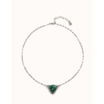 Sterling silver-plated link pendant with triangle and green central crystal - COL2009VRDMTL0U-UNO de 50-Renee Taylor Gallery