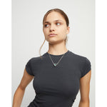 Sterling silver-plated link pendant with triangle and green central crystal - COL2009VRDMTL0U-UNO de 50-Renee Taylor Gallery