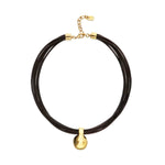 Multistrand Short Leather Necklace with Large Gold Sphere - COL2046MARORO0U-UNO de 50-Renee Taylor Gallery