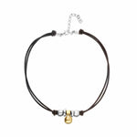 Silver and Gold Short Leather Necklace with Three Spheres - COL2064OROMTL0U-UNO de 50-Renee Taylor Gallery