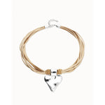 Camel Leather and Silk Thread Necklace with Silver Heart Detail - COL2066CAMMTL0U-UNO de 50-Renee Taylor Gallery