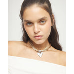 Camel Leather and Silk Thread Necklace with Silver Heart Detail - COL2066CAMMTL0U-UNO de 50-Renee Taylor Gallery