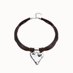 Brown Leather and Silk Thread Necklace with Silver Heart Detail - COL2066MARMTL0U-UNO de 50-Renee Taylor Gallery