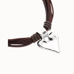 Brown Leather and Silk Thread Necklace with Silver Heart Detail - COL2066MARMTL0U-UNO de 50-Renee Taylor Gallery
