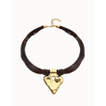 Beat Silk and Leather Thread Necklace with 18k Gold Plated Heart Detail - COL2066MARORO0U-UNO de 50-Renee Taylor Gallery