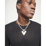 Silver Long Necklace with Beads and Heart Detail - COL2067MTL0000U-UNO de 50-Renee Taylor Gallery
