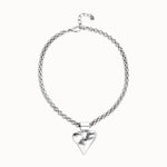 Silver Necklace with Thick Chain and Heart Detail - COL2075MTL0000U-UNO de 50-Renee Taylor Gallery