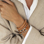 Double Shackle Roll Bracelet - Silver Plated, Camel Leather - B0136 MCA00-CXC-Renee Taylor Gallery