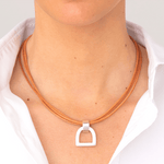 Stirrup Leather Necklace - Silver Plated, Camel Leather - N0068 MCA00-CXC-Renee Taylor Gallery