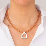 Stirrup Leather Necklace - Silver Plated, Camel Leather - N0068 MCA00-CXC-Renee Taylor Gallery