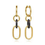14K Yellow Gold Hollow Tube and Black Oval Ceramic Link Huggie Drop Earrings - EG15019Y4JCB-Gabriel & Co.-Renee Taylor Gallery